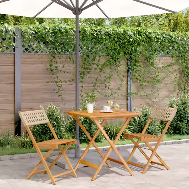 vidaXL Juego de bistro de 3 piezas ratán PE y madera maciza beige - 1
