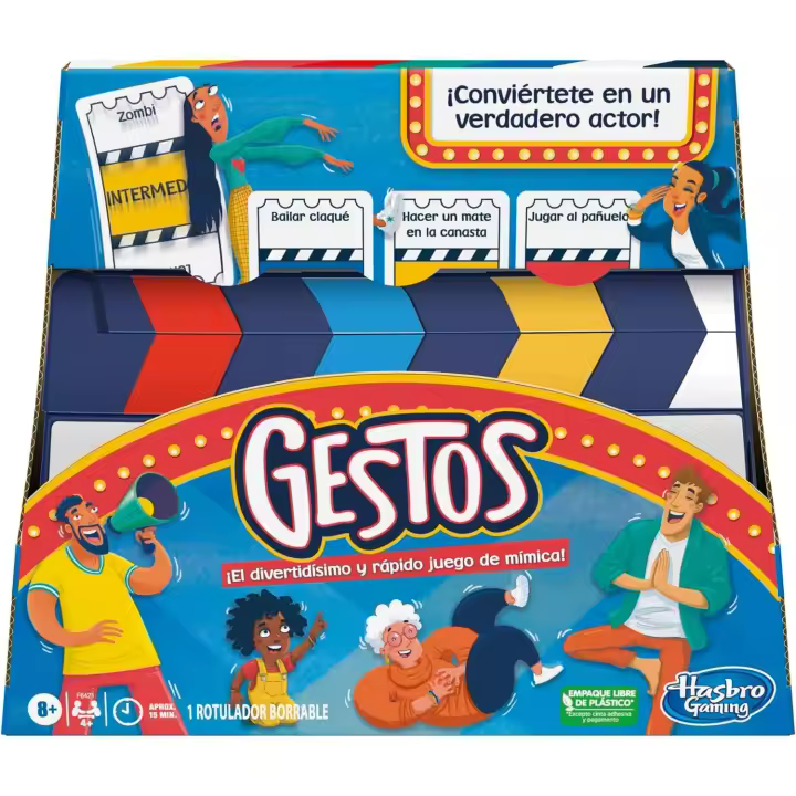 Juego Gestos, Juego de mímica para Fiestas Familiares para 4 o más Jugadores, Incluye claqueta y Cartas Personalizables (Hasbro F6421) - 1