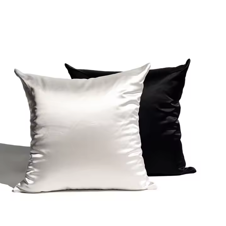 Funda De Cojín De Seda Suave 1PCS Tamaño 60x60cm Color Blanco Plata Sólido Superficie Brillante Para Sofá Y Cama - 1
