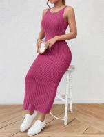 Vestido De Verano Sin Mangas Con Tirantes De Medio Tamaño Cuello Redondo Espalda Descubierta Tejido Ajustado De Pierna Un Solo Pasado Para Mujer - details 8