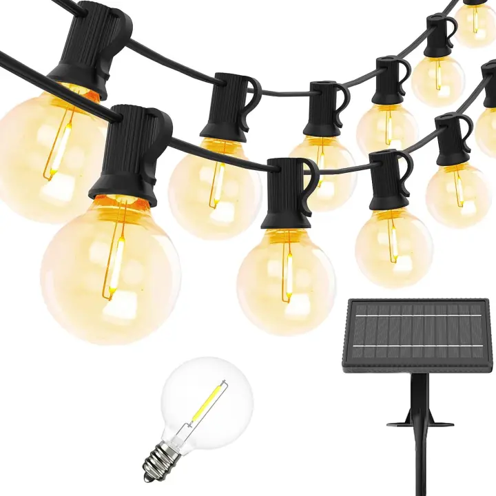 Guirnaldas 25 LED Luces Exterior Solar Bombilla, 7.62M G40 Cadena de Luces, 25+2 LED Luces Led Solares Exteriores, Impermeable 8 Modos Guirnaldas Luminosas Exterior y Interior para Jardín Boda Casa Fiesta Navidad - 1