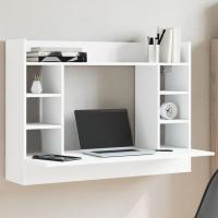 vidaXL Escritorio de pared madera de ingeniería 105x48x75 cm en color Blanco/Roble ahumado/Roble Sonoma y más | estructura resistente ideal para salón dormitorio o estudio - details 0