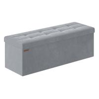 Banco de almacenaje plegable de terciopelo, taburete reposapiés con 2 cajas, 110x38x38 cm, capacidad 300 kg, para entrada y dormitorio, en gris paloma, gris pizarra, negro tinta, rosa caramelo - details 0