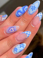 24pcs Uñas Postizas Largas Almendra Blancas Estilo Francés Detalladas Tiras Adhesivas De Uñas Postizas ABS Para Fiesta - details 6