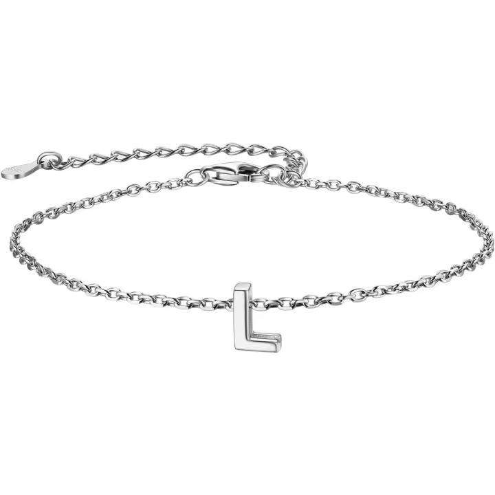 Pulsera de plata de ley 925 con inicial de corazón para mujeres y niñas, 16 + 5 cm - 1