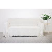 Colcha multiuso 85% algodón reciclado 15% poliéster diseño rayas beige liso. - details 0