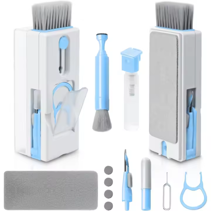 Kit de limpieza 11 en 1 para portátiles, cepillo limpiador de teclado multifuncional con extractor de teclas para tabletas, teléfonos y PC, color azul - 1