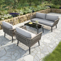 Juego de sillas de Ocio de Jardín, juego de muebles de Jardín con zapatos, sofá de 2 plazas, 2 Sillas y Mesa de café, tablero de Vidrio Negro, Maple galvanizado, Gris - details 5