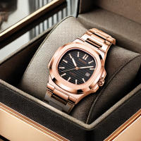 Reloj Mecánico Para Hombre De Acero Rose Gold Con Calendario Lunar Y Correa De Acero Alta Gama Resistente Al Agua Estilo Casual - details 0