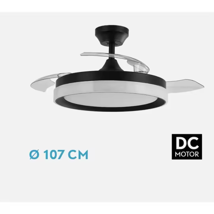 FABRILAMP PREMIUM Ventilador Dc Zenit Niquel,Negro,Blanco 72w 3aspas despegables 107d 7200lm 6vel 3000k,4500k,6000k, Remoto+temporizador+memoria Incluye mando a distancia y dos tijas de 10 y 25 centímetro Productos originales calidad de confianza - 1