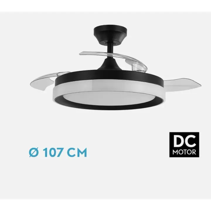 FABRILAMP PREMIUM Ventilador Dc Zenit Niquel,Negro,Blanco 72w 3aspas despegables 107d 7200lm 6vel 3000k,4500k,6000k, Remoto+temporizador+memoria Incluye mando a distancia y dos tijas de 10 y 25 centímetro Productos originales calidad de confianza - 1