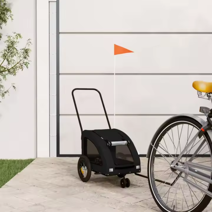 vidaXL Remolque de bicicleta mascotas hierro tela Oxford negro - 1
