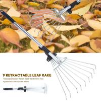 Rake De Jardín Telescópico De Acero Inoxidable Con 9 Dientes Cepillo De Hojas Para Colección De Restos En El Jardín Y Aseo Doméstico Herramienta De Mano - details 1