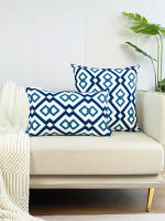 Funda De Cojín Azul Con Bordado Geométrico 1pc Decoración Para Sofa Oficina Dormitorio Estilo Cuadrado Material Poliéster 100% - details 0
