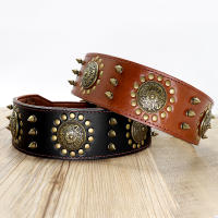 Correa Grande De Cuero Genuino Para Perros Medianos Y Grandes Con Espinas Y Aros Resistente Y Duradera Color Marrón - details 3