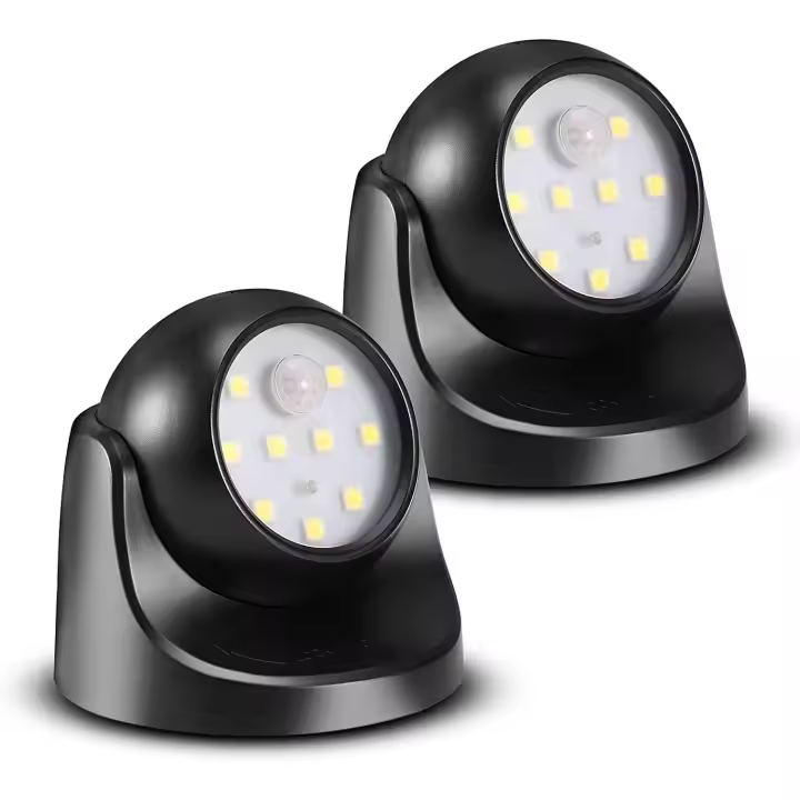 Luces de seguridad LED con sensor de movimiento PIR, reflector LED brillante de 150 lúmenes, luces con sensor de movimiento inalámbrico para exteriores, luces para exteriores alimentadas por batería, - 1