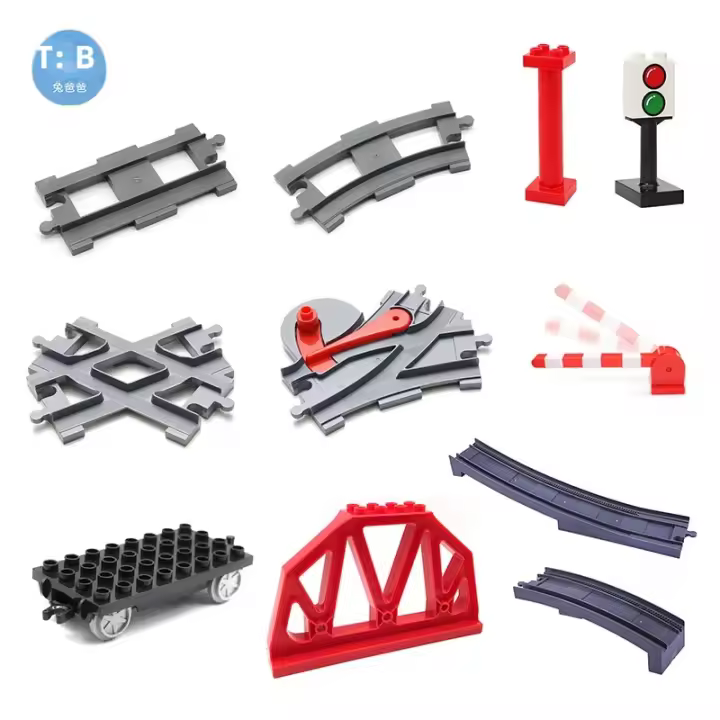 Juguetes DIY Para Niños Y Bebés Bloques De Construcción Grandes Con Vías De Tren Y Semáforos Rojos En Color Negro Accesorios Duplo Para Juego De Construcción - 1