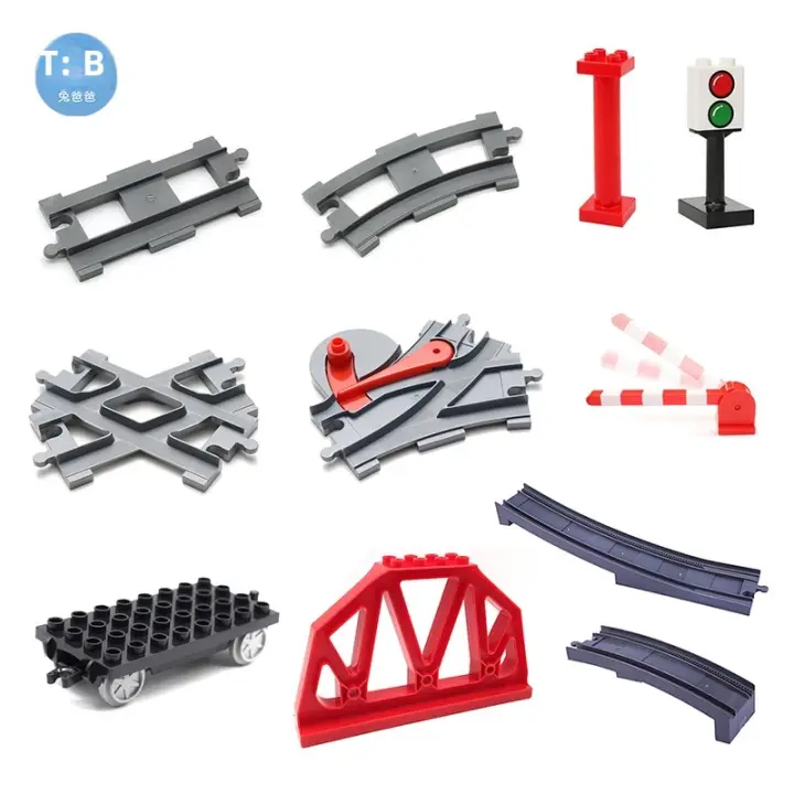 Juguetes DIY Para Niños Y Bebés Bloques De Construcción Grandes Con Vías De Tren Y Semáforos Rojos En Color Negro Accesorios Duplo Para Juego De Construcción - 1
