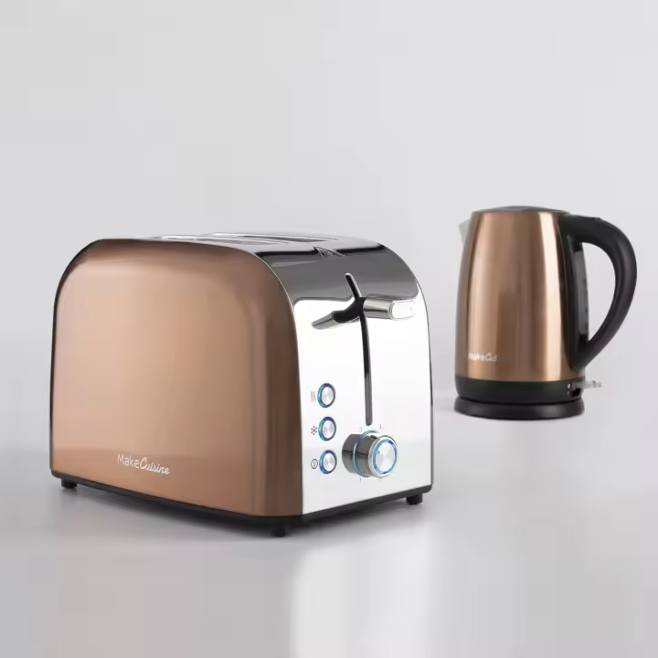 MakeCuisine - Pack Tostador de diseño vintage Loft Inspire - 900W, 2 Ranuras, Función Cancelar, Recalentar y Descongelar + Hervidor diseño Vintage Loft Inspire  - 2200W, 1.7 L, Control Temperatura, Paro Automático - 1