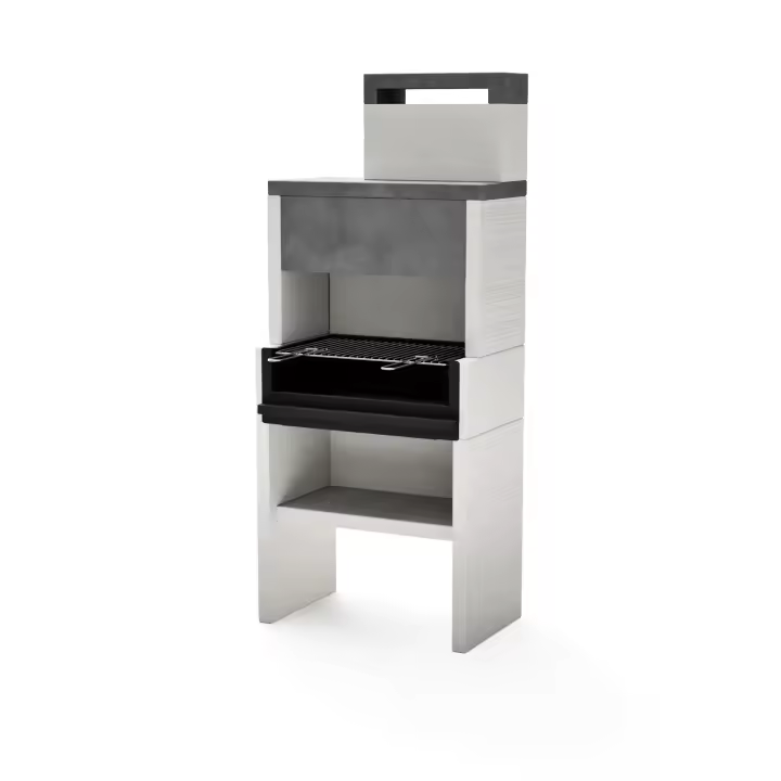 TUOZI - Barbacoa de Obra para Leña y Carbón Modelo VENIT FLEX PLUS HOTTE (Gris/Blanco - 78 x 47 x 185 cm) REF: 8066 - 1