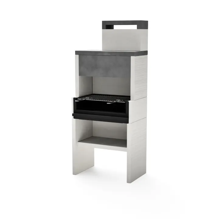 TUOZI - Barbacoa de Obra para Leña y Carbón Modelo VENIT FLEX PLUS HOTTE (Gris/Blanco - 78 x 47 x 185 cm) REF: 8066 - 1