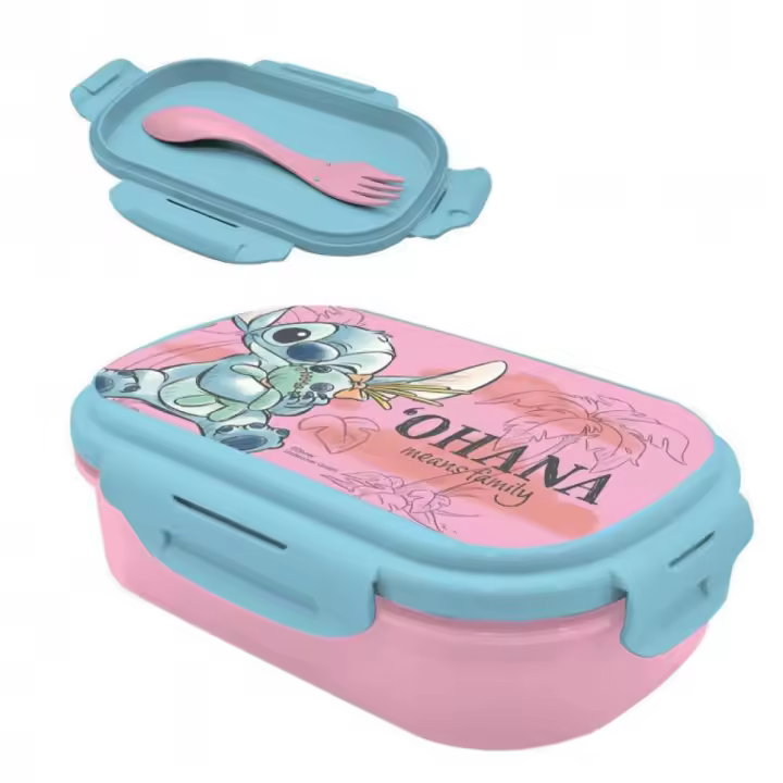 Stitch Fiambrera Tupper Caja Porta Alimentos Con Cubierto Incluido Bandeja Separadora Stitch Desayuno o Merienda Escolar Para Niños y Niñas Producto Oficial - 1