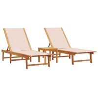 vidaXL Tumbonas 2 uds con mesa madera maciza acacia y textileno Negro, Crema, Gris Sillas de Exterior Ideal para jardín, playa, piscina, terraza Tumbona Piscina Tumbonas Playa Tumbonas Jardín Exterior - details 3