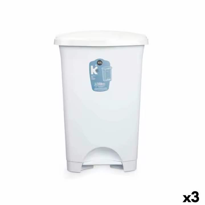 Papelera con Pedal Blanco Plástico 50 L (3 Unidades) - 1
