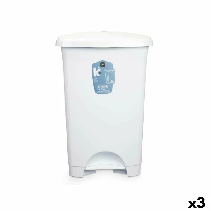 Papelera con Pedal Blanco Plástico 50 L (3 Unidades) - 1
