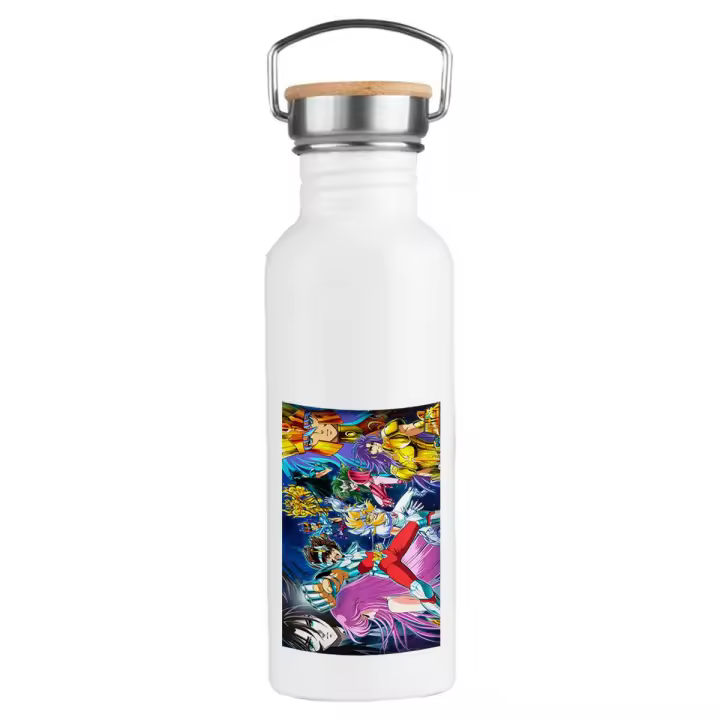 BIDON 750 ML ACERO INOXIDABLE ESTILO RETRO CABALLEROS DEL ZODIACO ANIME deporte deportivo botella senderismo saintseiya anime shonen super guerrero sagaandroides - 1