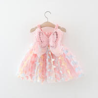Vestido De Verano Para Niñas Con Impresión De Mariposa Arcoíris Y Alas De Mariposa Sin Mangas Falda De Terciopelo Vestido De Niña Estilizado De Manga Corta - details 2
