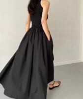 Nuevo Vestido Largo Elegante Y Sencillo Para Mujer En Color Negro Con Cuello Redondo Y Cintura Alta Estilo Moda Casual De Verano Sin Mangas - details 5