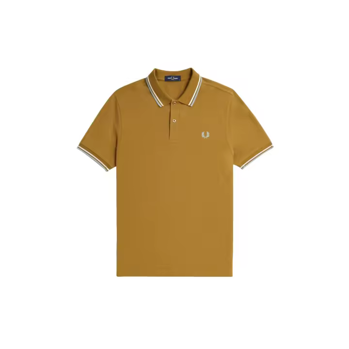 Fred Perry Slim Fit Twin Tipped Polo Dark Caramel / Snow White / Silver Blue - 1