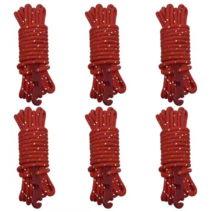 6Pcs Líneas De Hombre Reflectantes Para Tienda De Campaña Cuerda De Acero Con Ajustador De Tensión Y Bolsa Para Tarp Colgante - 1