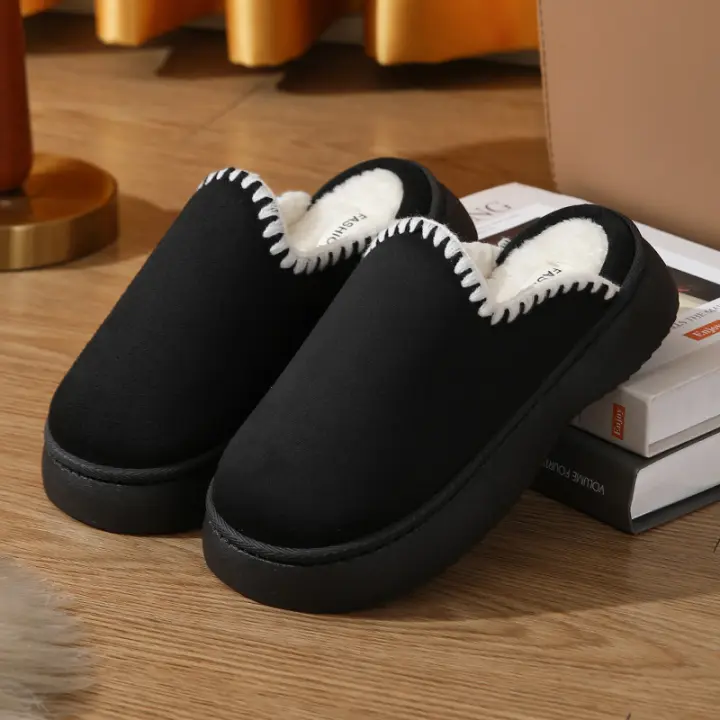 2024 zapatillas gruesas de otoño e invierno para mujer, pantuflas cálidas de algodón con suela gruesa para interiores y exteriores 4,0 - 1