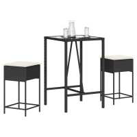 vidaXL Juego de bar de jardín de 3 piezas con cojines ratán PE negro - details 0