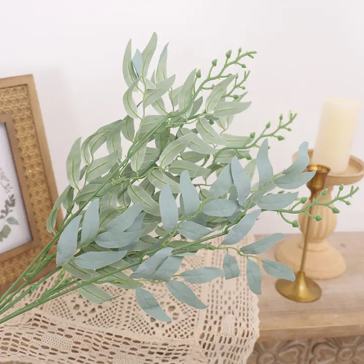 Planta Artificial De 50cm Hoja Verde Ramas Largas Flor Falsa Accesorios De Boda Decoración Del Hogar Estilo Eucalipto - 1