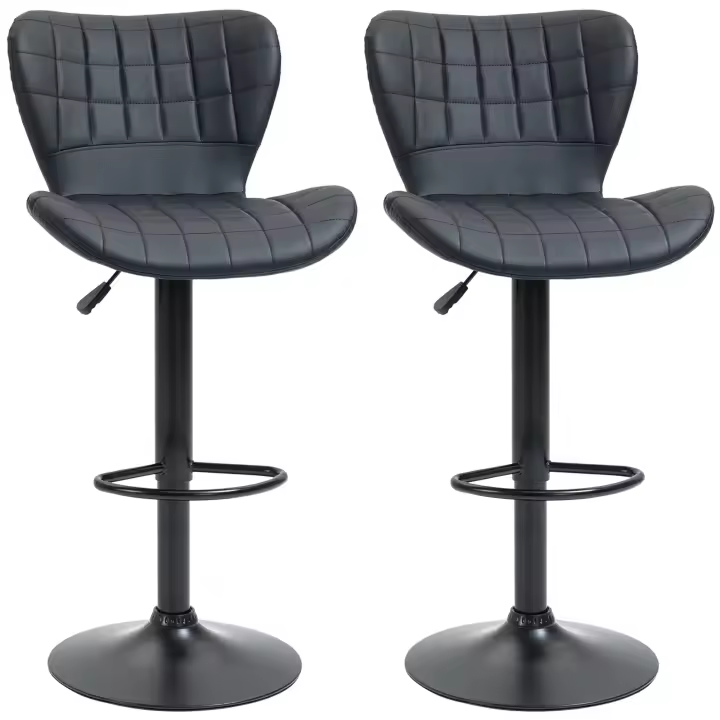 HOMCOM Juego de 2 Sillas de Bar, Taburetes de Bistro, Taburetes de Barra con Respaldo, Taburetes de Cocina, Sillas Giratorias para Comedor, Cocina, Tapizado de Piel Sintética, 47 x 51,5 x 89-109 cm, Negro - 1