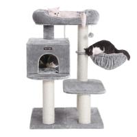 Rascador para gatos con plataforma, tumbona de cesta, cueva grande, postes gruesos de sisal, estable, en beige o gris - details 4
