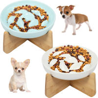 Tazón De Alimentos Para Gatos Elevado Con Soporte De Madera Tazón De Cerámica Lento Alimentador Anti Vómito Para Alimentación De Gatos - details 0