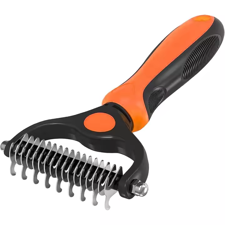 Herramienta para el cuidado de mascotas, cepillo para el cuidado de mascotas y juego de peine de metal. Artefacto para eliminar el pelo largo de las mascotas, cepillo para eliminar el pelo de los nudos de los gatos y los perros. (Naranja) - 1