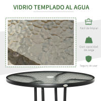 Outsunny Mesa de Jardín Redonda Mesa de Exterior Ø80x72 cm con Agujero para Sombrilla y Encimera de Vidrio Templado para Patio Terraza Negro - details 4