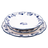 Cofan Vajilla de porcelana esmaltada | Juego de 18 piezas | Diseño floral azul y blanco | Apta para lavavajillas, microondas y horno - details 1