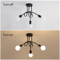 Lámpara De Techo Moderna Nórdica Creativa En Negro Para Sala De Estar Y Dormitorio 3-Luz E27 Metal Retro Lámpara De Techo Auto-contenida Sin Bombillas Incluidas - details 3