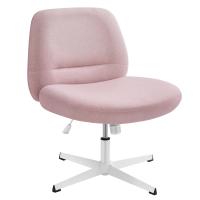 Silla de Oficina, Asiento Ancho y Cómodo, Altura Ajustable, Silla Giratoria Sin Ruedas, Base en Cruz, Tela de Lino de Algodón, Crema, Gris, Rosa - details 12