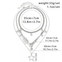 Juego De 3 Collares Pendentivo Estrella Vintage Plateado Para Mujer Joyería Gótica Con Cuentas CCB Y Hebilla OT Aesthetic Regalo - details 4