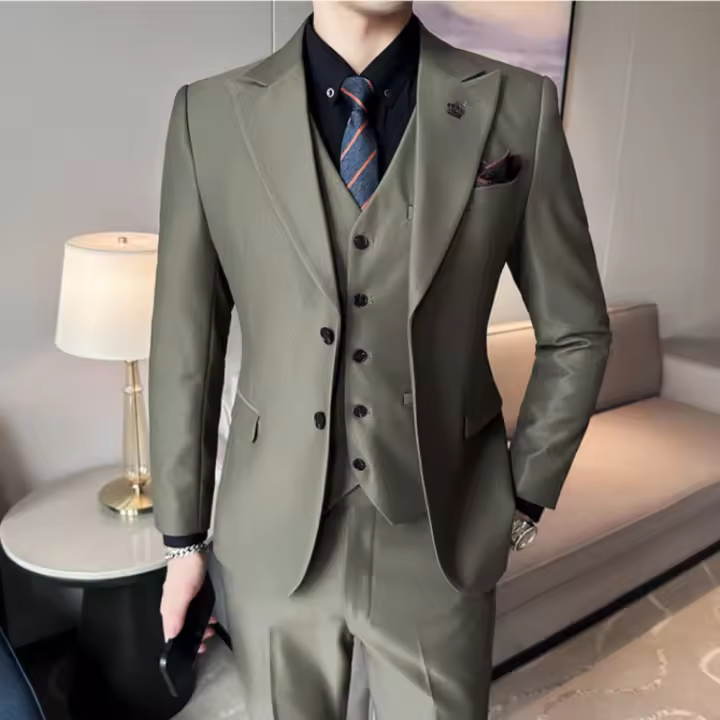 Traje De Lujo Para Hombre 3 Piezas (Chaqueta + Chaleco + Pantalones) Estilo Slim Fit Para Bodas Y Fiestas Formales - 1