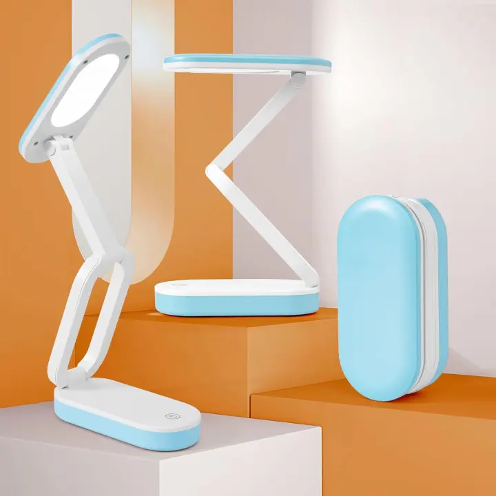 Lámpara de escritorio inalámbrico recargable, lámpara de mesa LED regulable, batería * 2 operado 2400mAh, lámpara de cabecera táctil, plegable/portátil/3 modos de luz - 1