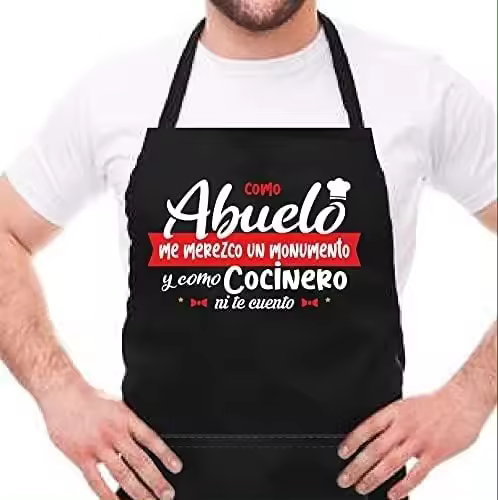 DELANTAL COCINA CON FRASE PARA ABUELO. COMO ABUELO ME MEREZCO UN MONUMENTO Y COMO COCINERO NI TE CUENTO. REGALO PADRES Y ABUELOS. REGALO ABUELO COCINILLAS - 1