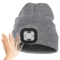 Gorro De Punto Negro Invierno Con Luz LED Recargable Por USB Sensor Sin Borde Lámpara De Cabeza Libre De Manos Regalo De Navidad - details 9